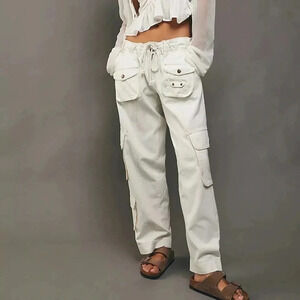 New Free People Tahiti Low-Rise Cargo Pants White Large